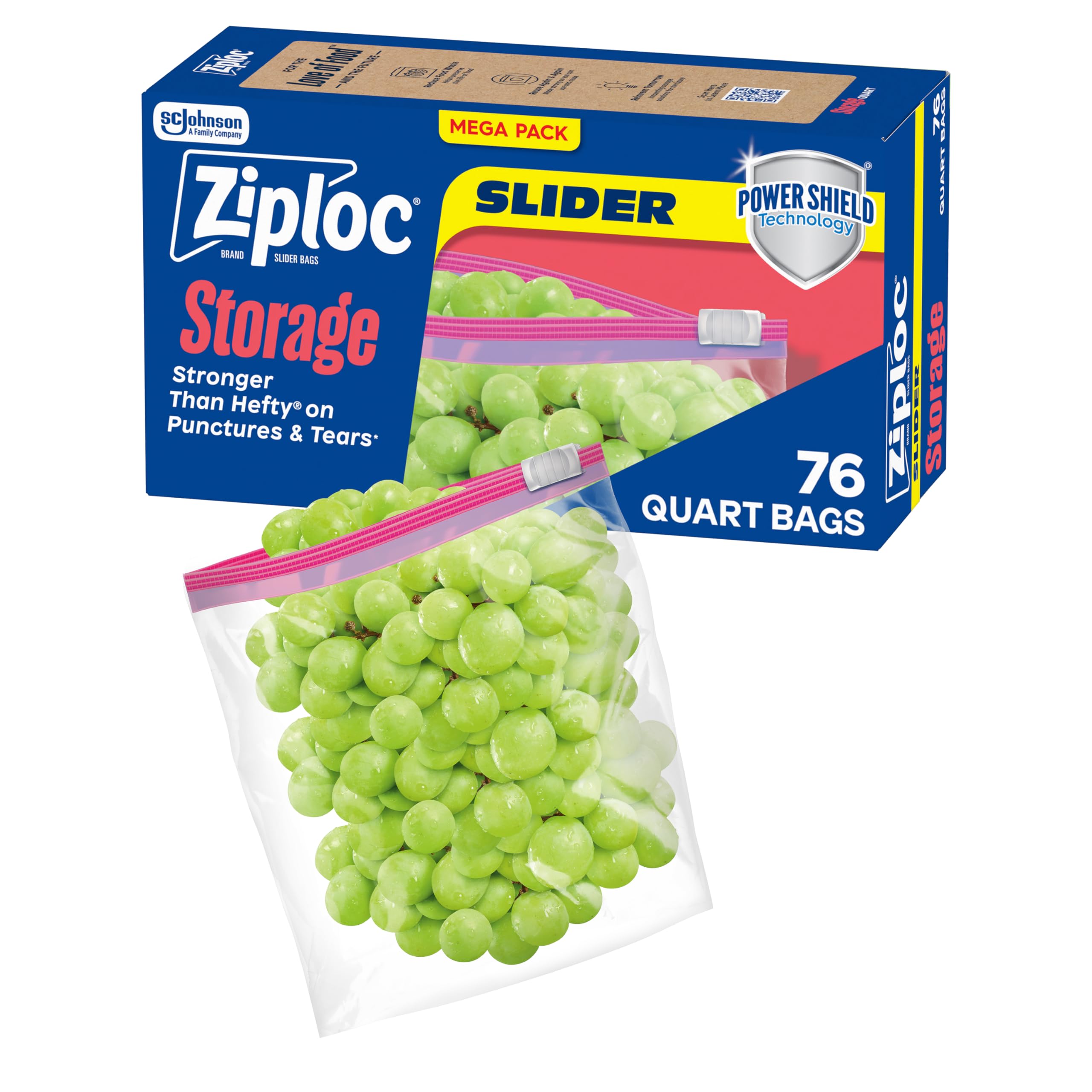 Amazon.com: Ziploc Quart Food Storage Slider Bags, Power Shield